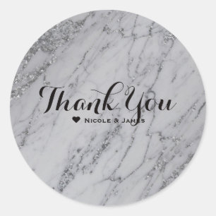 Sticker Rond Mariage élégant Marbre Glam Argent Moderne Tendanc