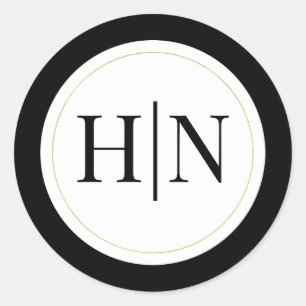 Sticker Rond Mariage Élégant Minimal Moderne Or Noir Blanc