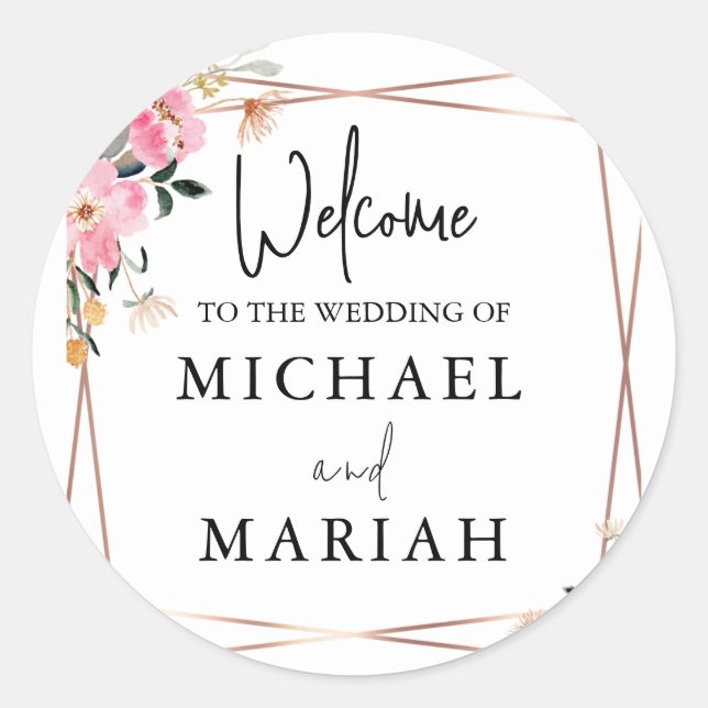Sticker Rond Mariage Élégant Moderne Doré Floral Monogrammé (Devant)