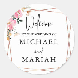 Sticker Rond Mariage Élégant Moderne Monogrammé Or Floral