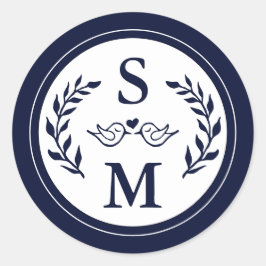 Sticker Rond Mariage élégant Monogramme moderne Marine bleu Fav
