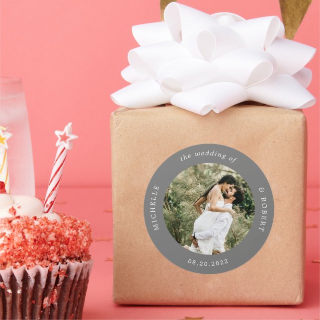 Sticker Rond mariage élégant photo monogramme (Fête)