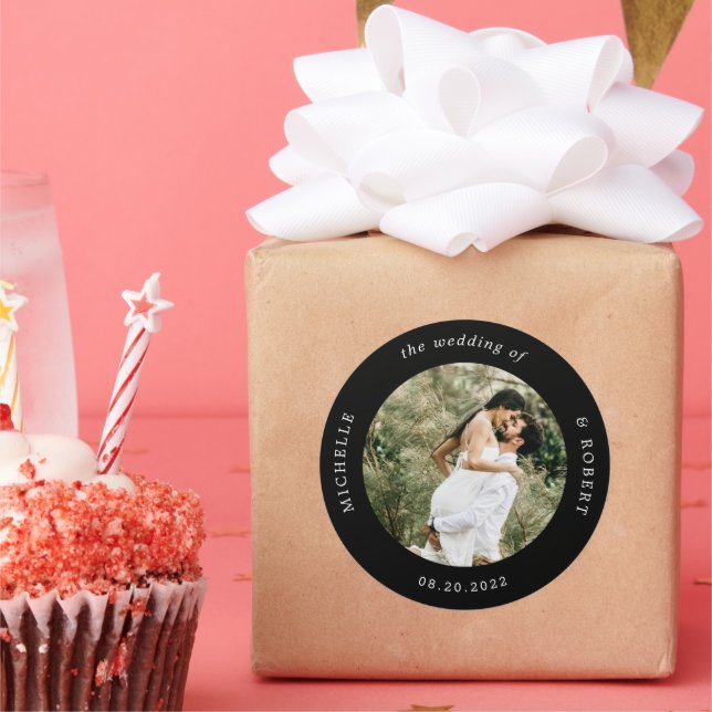 Sticker Rond mariage élégant photo monogramme (Fête)