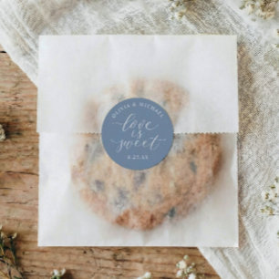Sticker Rond Mariage Élégant Poussiéreux Bleu L'Amour est Doux