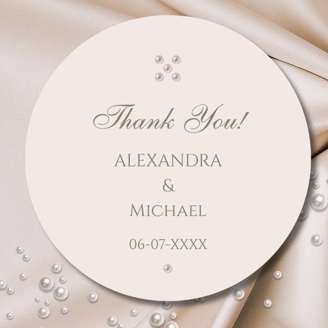 Sticker Rond Mariage Élégant Remerciement Perle Rose Beige (Créateur téléchargé)