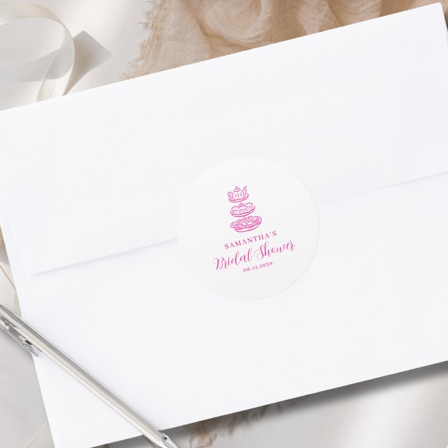 Sticker Rond Mariage élégant rose dessiné à la main moderne (Créateur téléchargé)