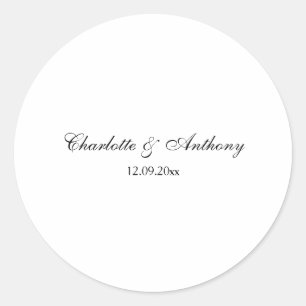 Sticker Rond Mariage Élégant Script Creative Black White