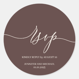Sticker Rond Mariage Élégant Signature Manuscrite Chocolat Brun