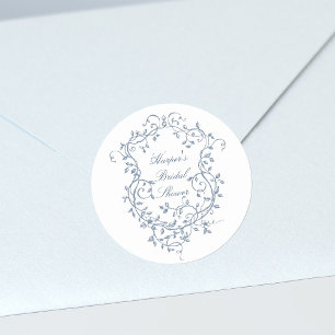 Sticker Rond Mariage élégant victorien français bleu Shower