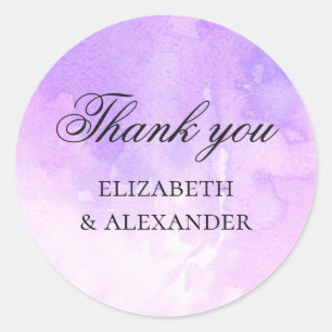 Sticker Rond Mariage élégant violet. Merci lilac aquarelle