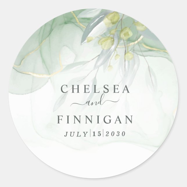 Sticker Rond mariage Elégante Aquarelle Verdure (Devant)