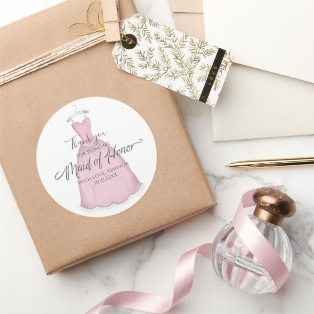 Sticker Rond Mariage élégante femme d'honneur robe rose classiq (Cadeaux)