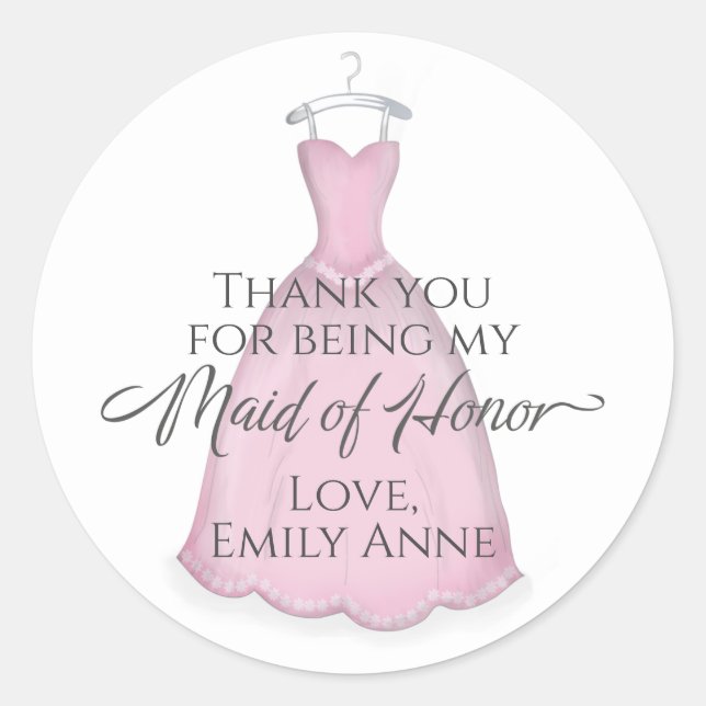 Sticker Rond Mariage élégante femme d'honneur robe rose classiq (Devant)