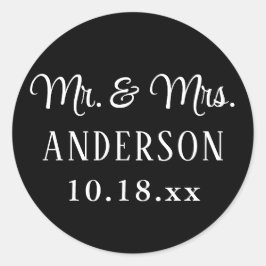Sticker Rond Mariage Élégante Typographie moderne M. et Mme