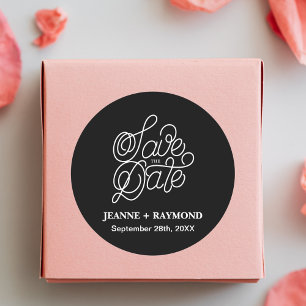 Sticker Rond Mariage Élégante Typographie Noire Épargnez la Dat