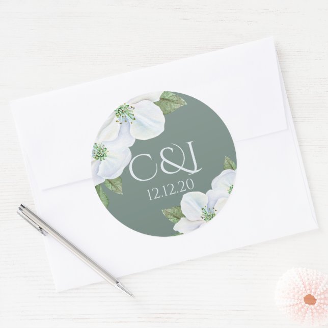 Sticker Rond Mariage en fleurs d'Apple monogrammé (Enveloppe)