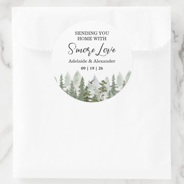 Sticker Rond Mariage en forêt verdoyante (Sac)