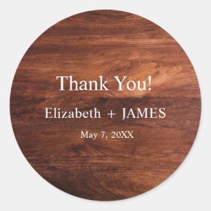 Sticker Rond Mariage en Grain de Bois de Grange Rustique