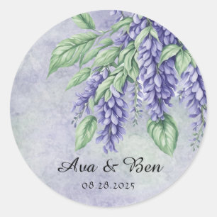 Sticker Rond Mariage en marbre Lavender Wisteria Fleurs