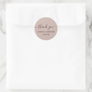 Sticker Rond Mariage en Merci noir gris-beige