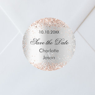 Sticker Rond Mariage en or rose argent Enregistrer la date