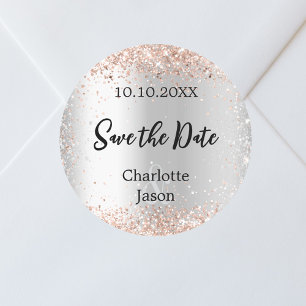 Sticker Rond Mariage en or rose argent Enregistrer la date