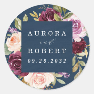 Sticker Rond Mariage en or rose rose brune Bourgogne