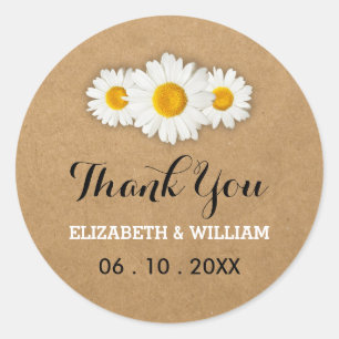 Sticker Rond Mariage en papier rustique et marguerite Merci