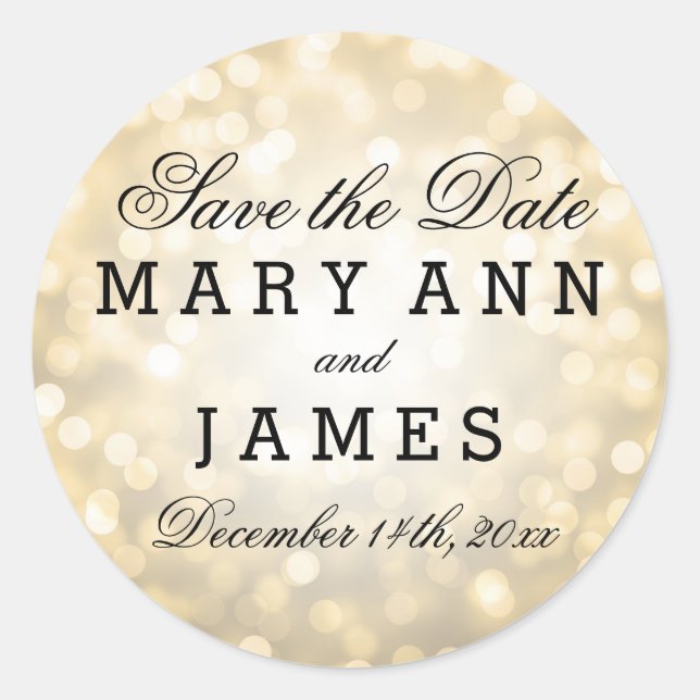 Sticker Rond Mariage Enregistrer La Date Gold Parties scintilla (Devant)