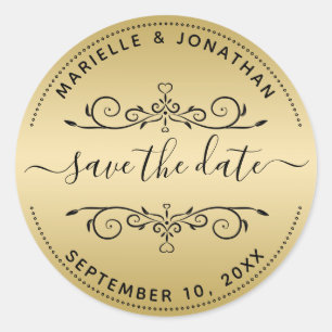 Sticker Rond Mariage Enregistrer la date Script Gold Retourner 