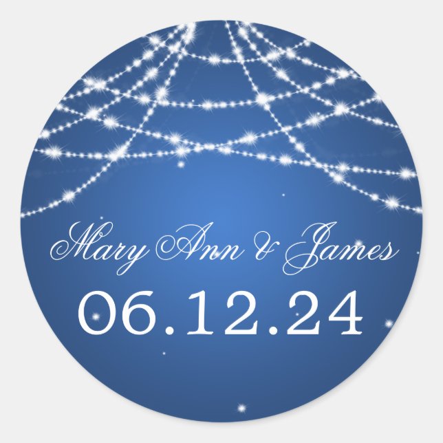 Sticker Rond Mariage Enregistrer La Date Sparkling String Bleu (Devant)