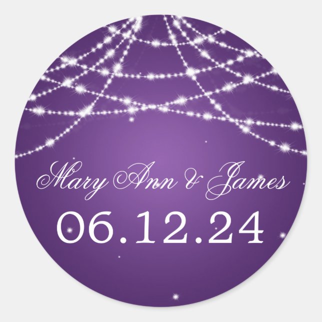 Sticker Rond Mariage Enregistrer La Date Sparkling String Viole (Devant)