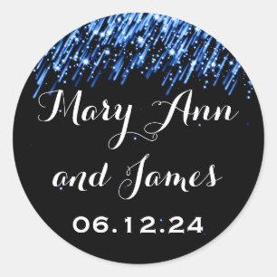 Sticker Rond Mariage Enregistrer La Date Tombant Étoiles Sapphi