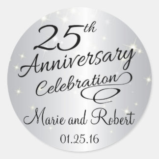 Sticker Rond Mariage étincelant du 25e anniversaire d'argent