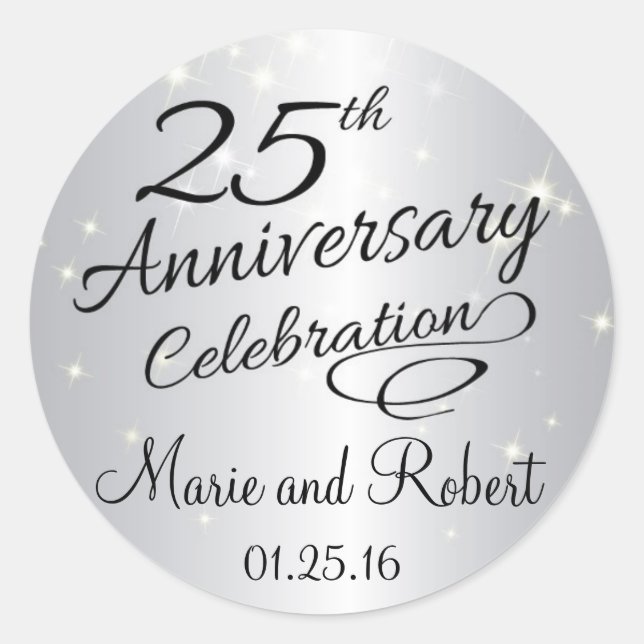 Sticker Rond Mariage étincelant du 25e anniversaire d'argent (Devant)