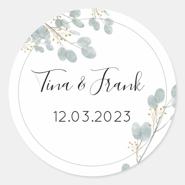 Sticker Rond Mariage Eucalyptus Russe (Devant)