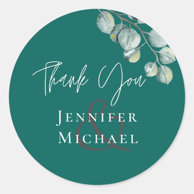 Sticker Rond Mariage EUCALYPTUS TURQUOISE à faible budget (Devant)