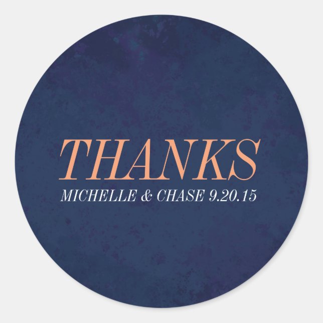 Sticker Rond Mariage Favor Étiquette, Marine Blue Texture (Devant)