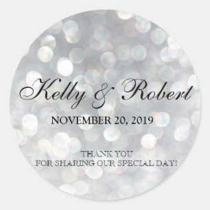 Sticker Rond Mariage Favor Tag Élégant Bokeh Lumières Argent