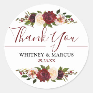 Sticker Rond Mariage Favour Bourgogne Blush Floral Boho