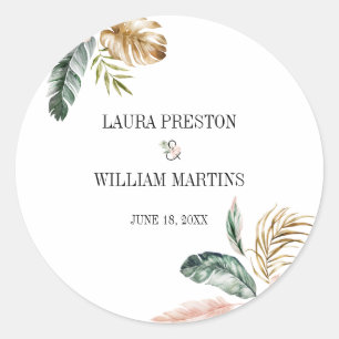 Sticker Rond Mariage Feuille d'été tropical