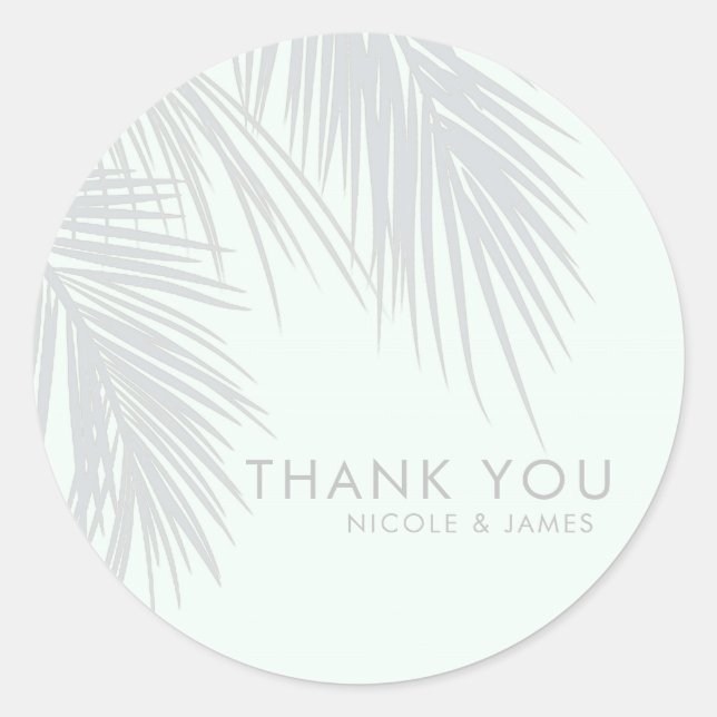 Sticker Rond Mariage Feuille White Elegant Tropical Palm Tree (Devant)