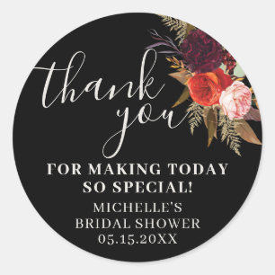 Sticker Rond Mariage Fleur Black Remerciement Shower