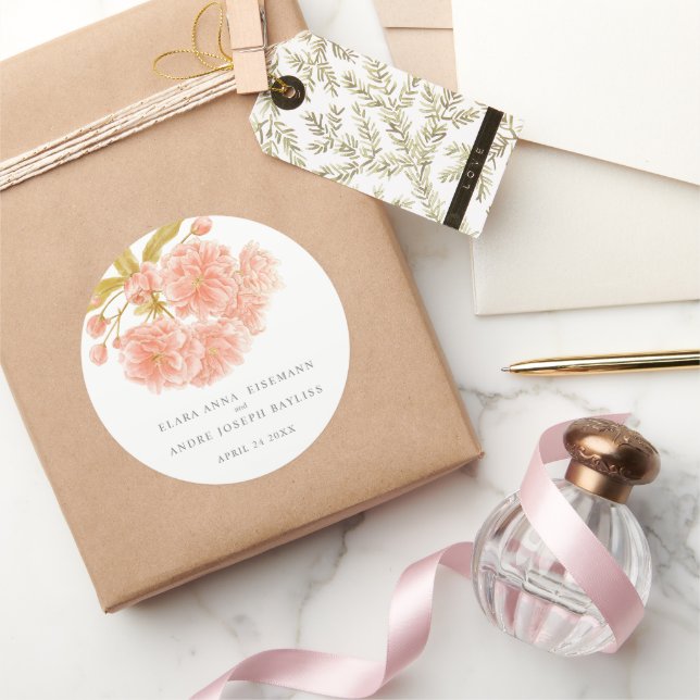 Sticker Rond Mariage fleur de pêche floral personnalisé (Cadeaux)