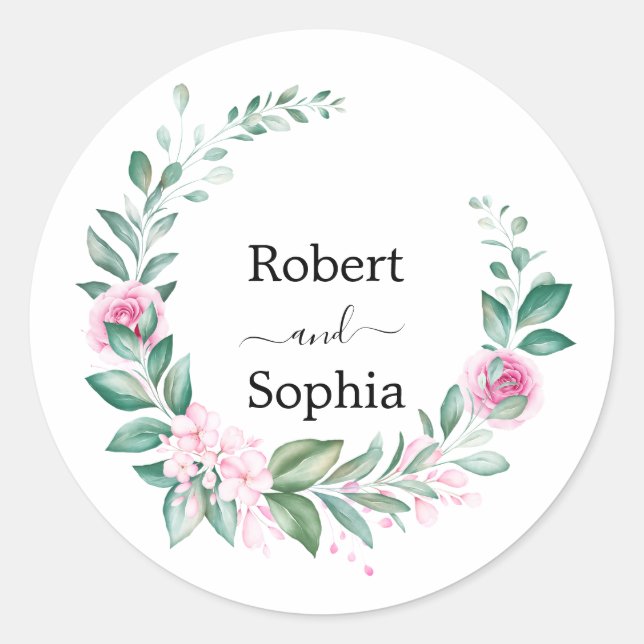 Sticker Rond Mariage Fleur Rose Blush (Devant)