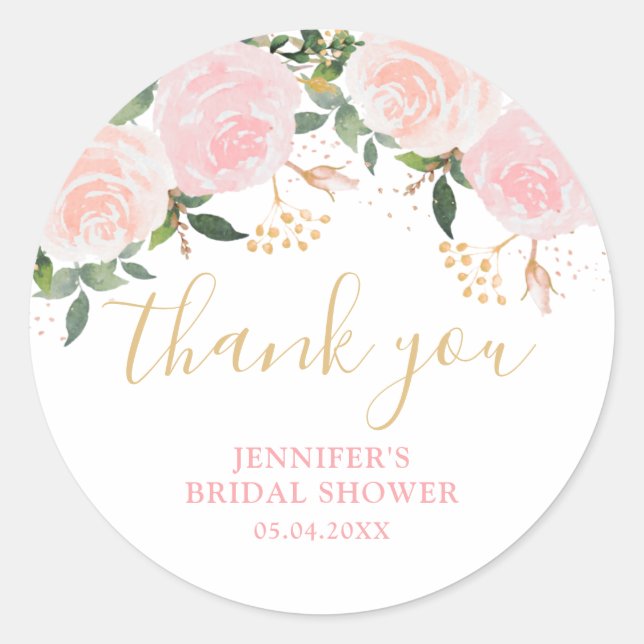 Sticker Rond Mariage Fleur Rose Doré  (Devant)