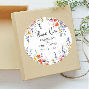 Sticker Rond Mariage Fleur sauvage coloré Élégant Merci