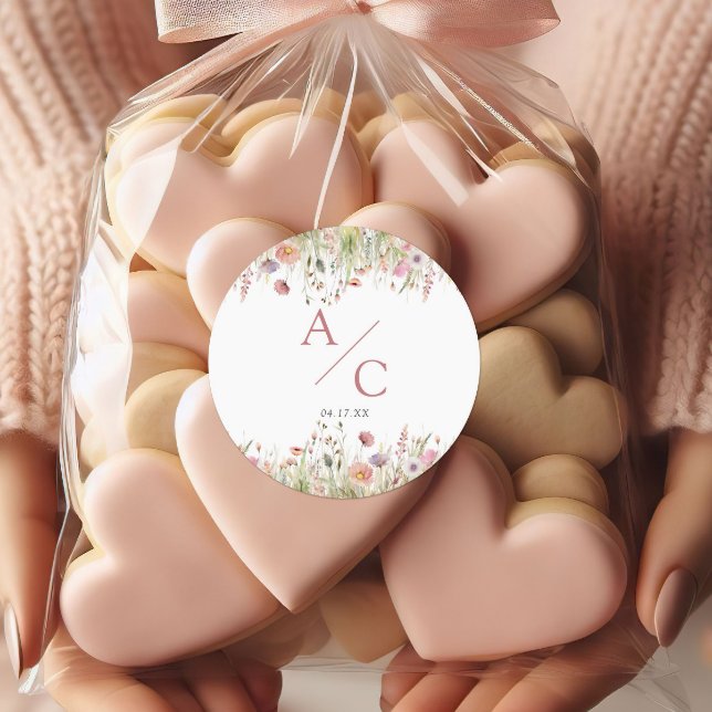 Sticker Rond Mariage Fleur sauvage de luxe Dusty Pink (Créateur téléchargé)