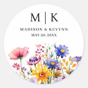 Sticker Rond Mariage Fleur sauvage Elegant Boho