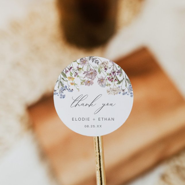 Sticker rond Mariage fleur sauvage Floral Boho Fav (Créateur téléchargé)
